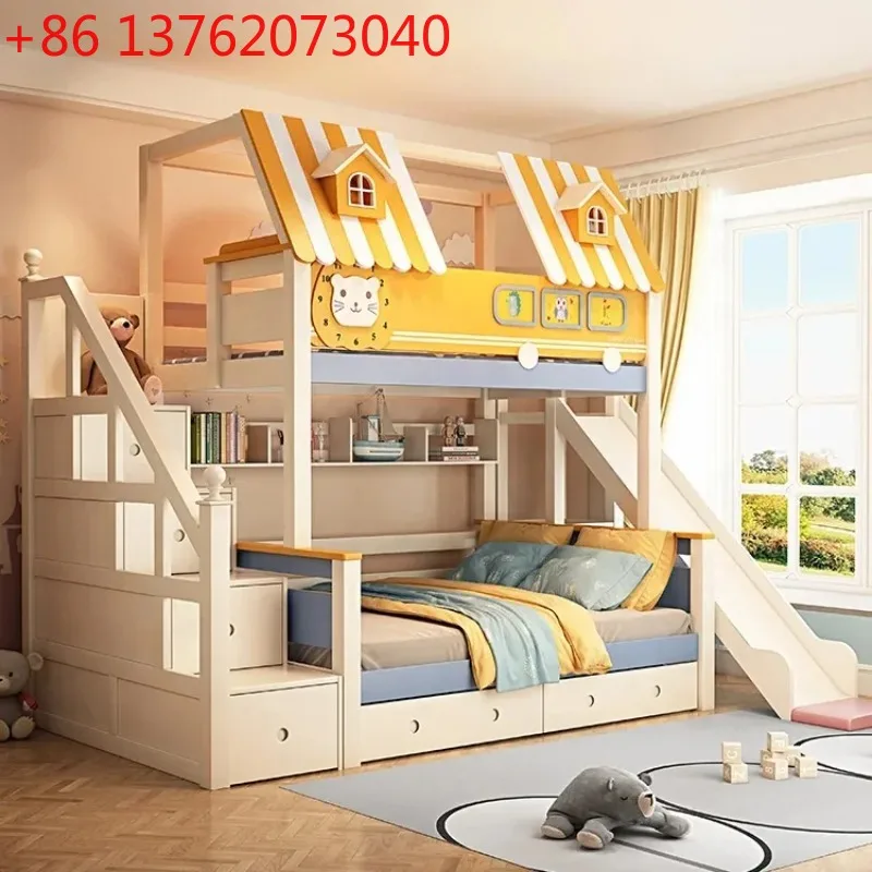 Bunk Bed With Stairs And Slide - Lit superposé en bois pour enfants,
