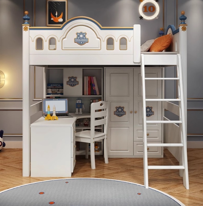 Bunk Bed With Stairs And Slide - Lit superposé en bois pour chambre