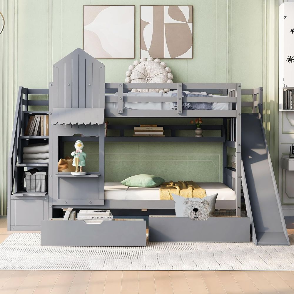 Bunk Bed With Stairs And Slide - Lit superposé pour enfants emave avec