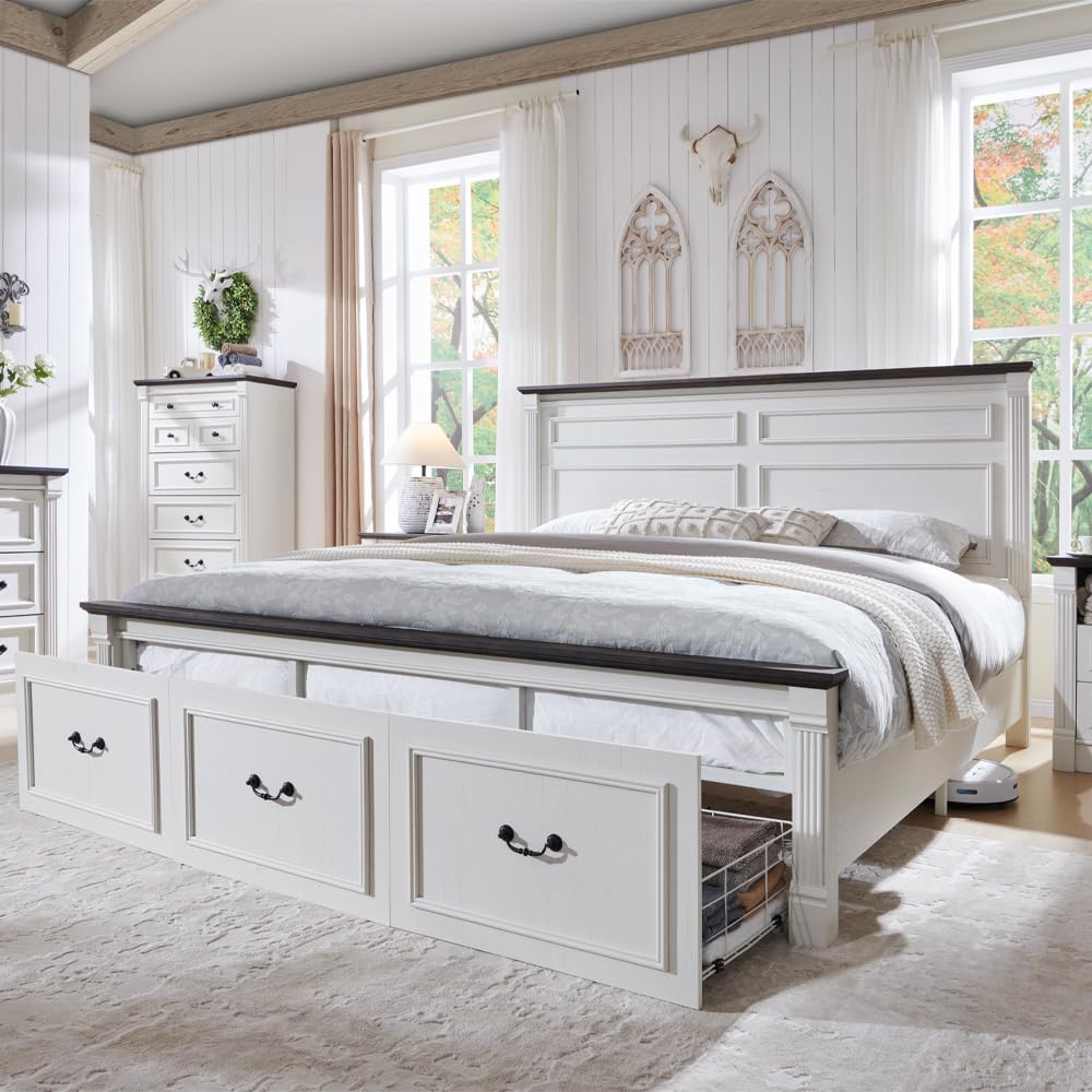 King Size Bed Frame With Storage Drawers - Cadre de lit king size Farmhouse