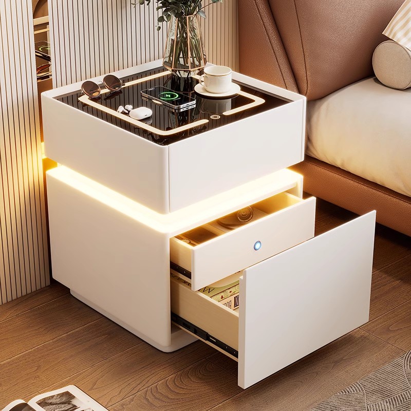 Solid Wood Nightstand 2 Drawers - Table de chevet intelligente avec capteur