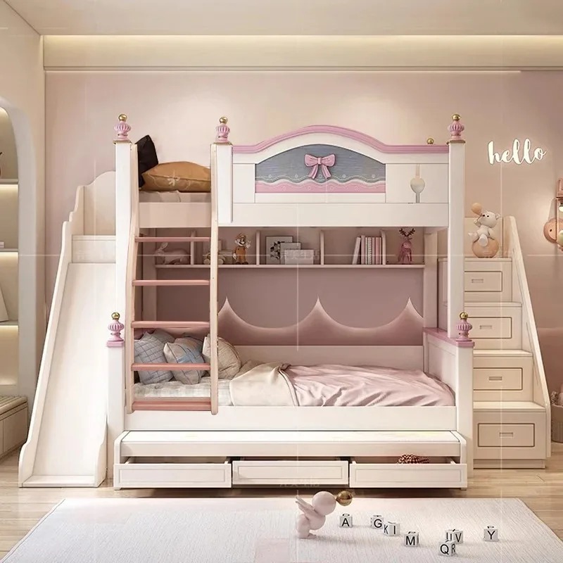 Bunk Bed With Stairs And Slide - Lit superposé en bois massif personnalisé