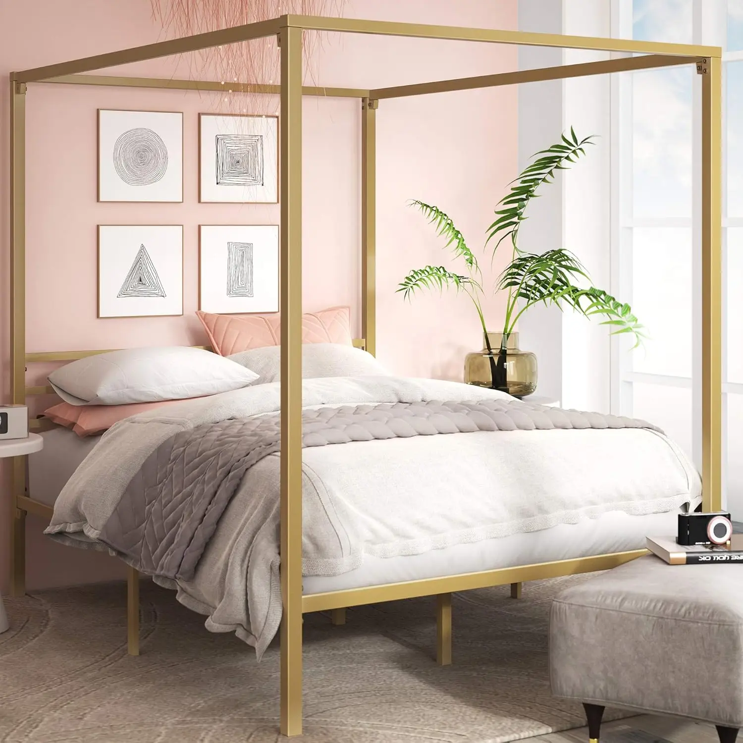 Canopy Bed Frame Metal Queen - Cadre de lit plateforme en métal