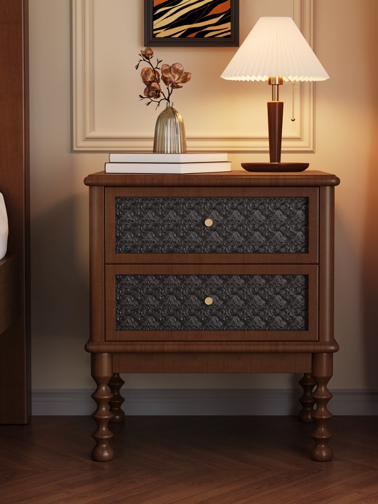 Solid Wood Nightstand 2 Drawers - Tables de chevet vintage en verre