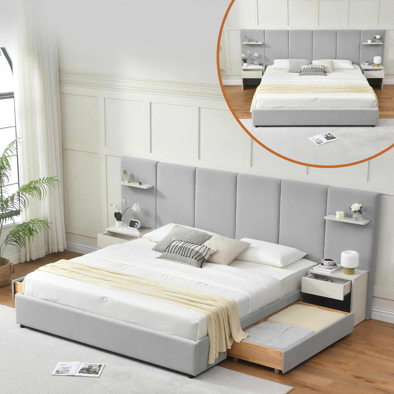 King Size Bed Frame With Storage Drawers - Cadre de lit king size avec