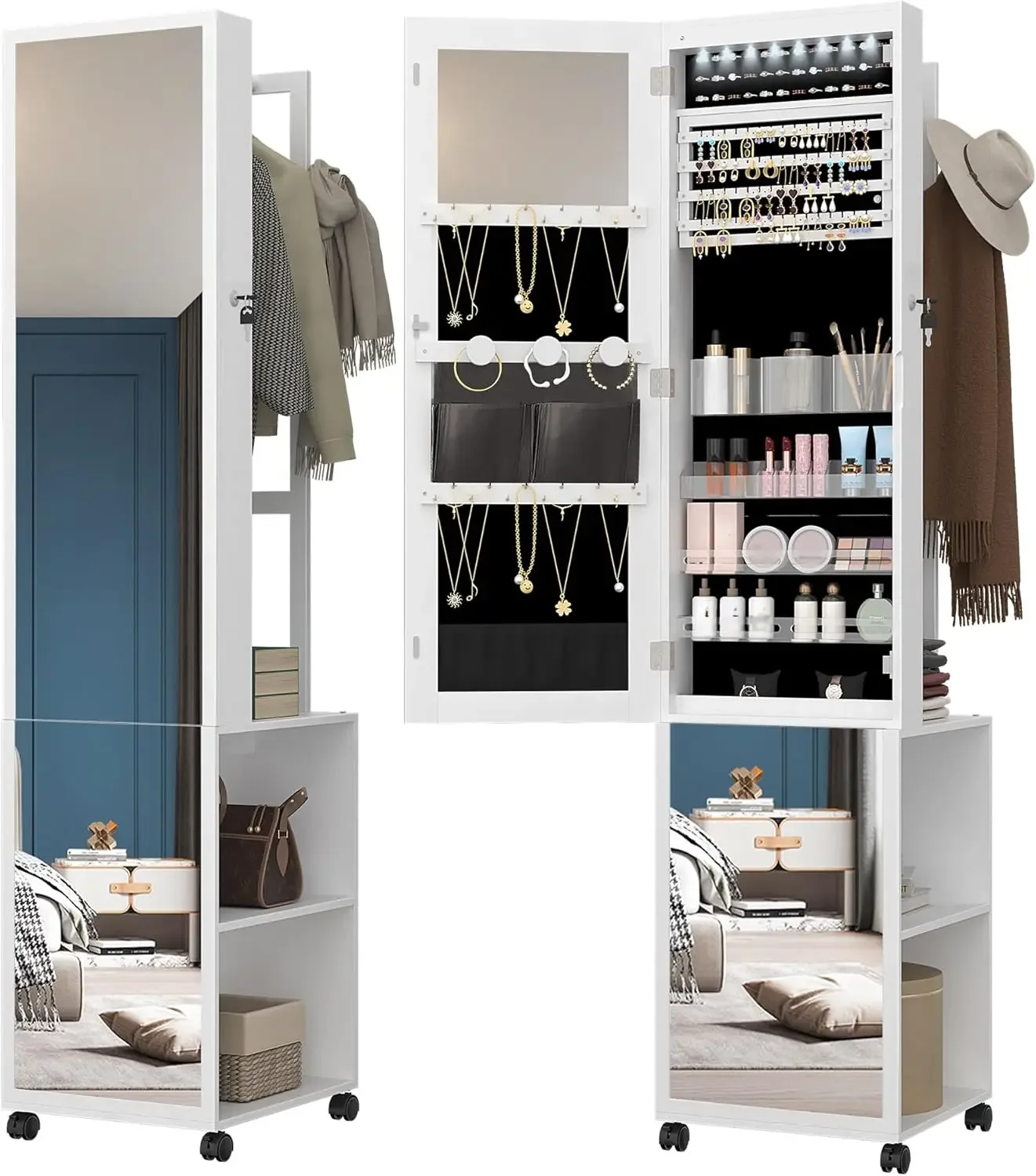 Full Length Mirror Jewelry Armoire - Armoire à bijoux à 8 LED,