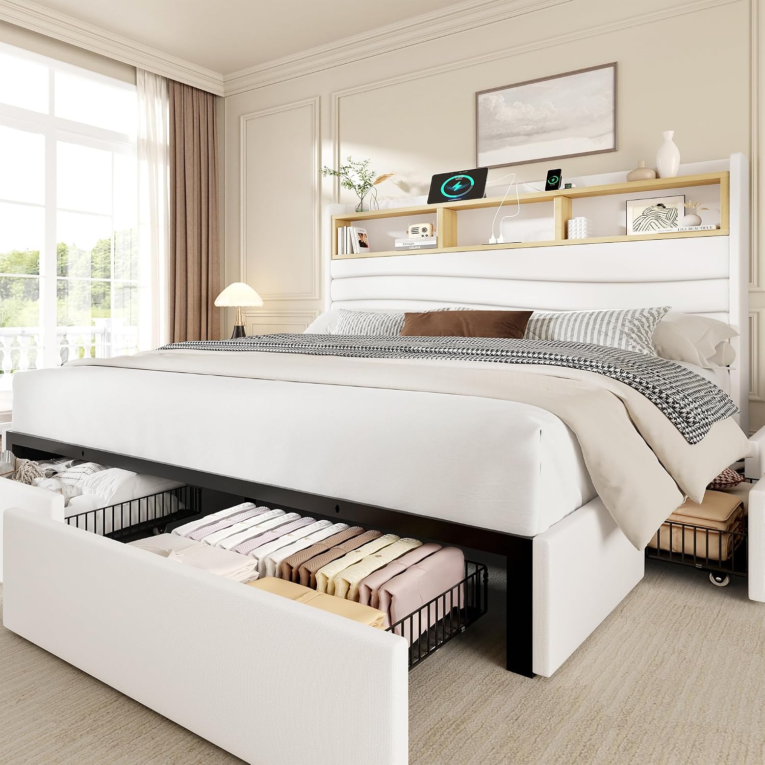 King Size Bed Frame With Storage Drawers - Cadre de lit king size avec