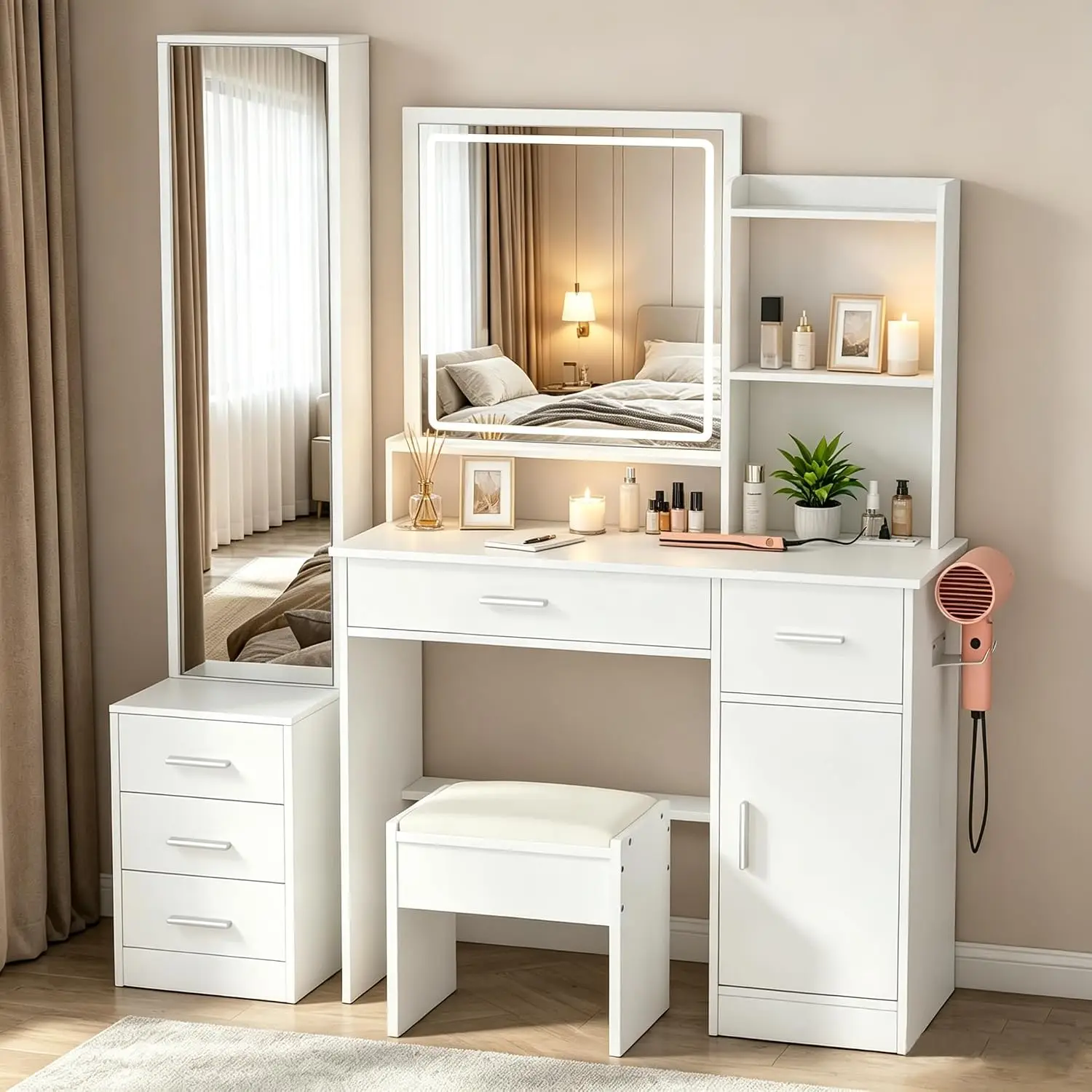 Dressing Table Vanity With Lighted Mirror - INTERGREAT Coiffeuse de Maquillage avec Lumières