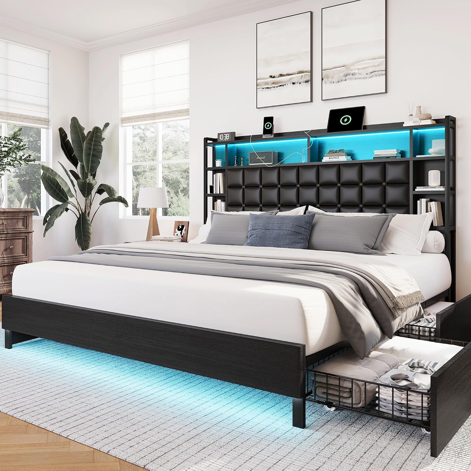 King Size Bed Frame With Storage Drawers - Cadre de lit en bois King