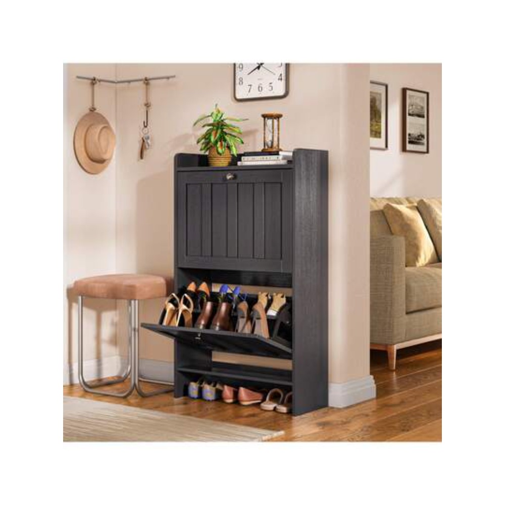 Shoe Rack Cabinet Narrow Entryway - Meuble à chaussures avec 2 tiroirs