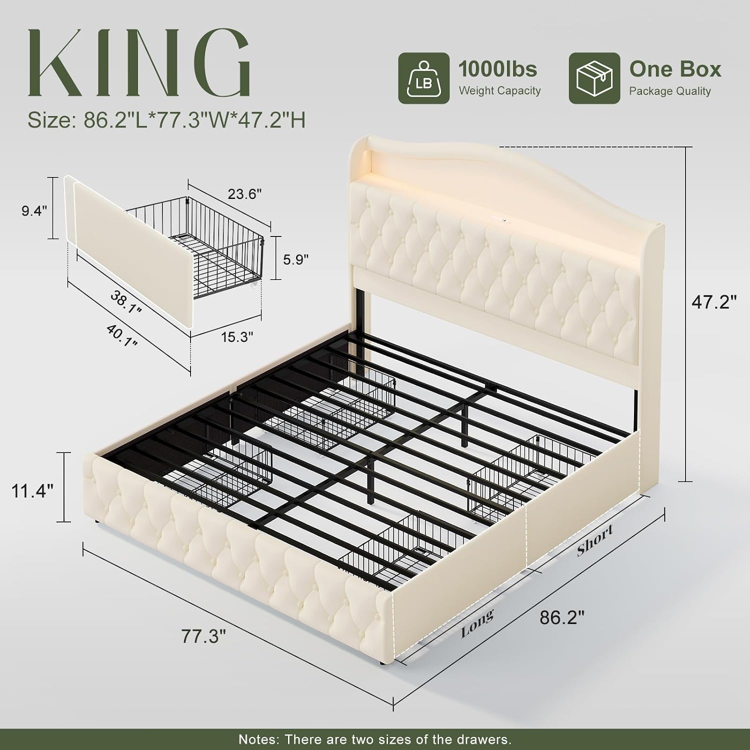 King Size Bed Frame With Storage Drawers - Cadre de lit plateforme King Size