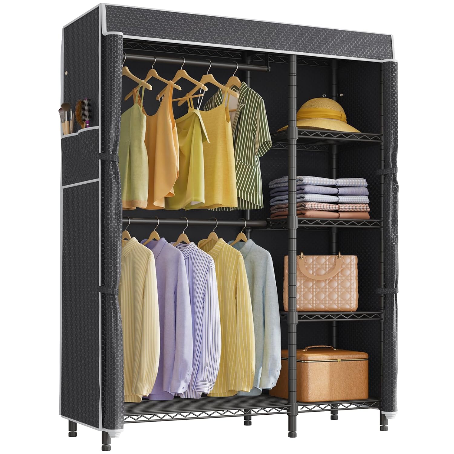 Wardrobe Closet Portable Fabric Cover - Armoire portable robuste avec tringle à