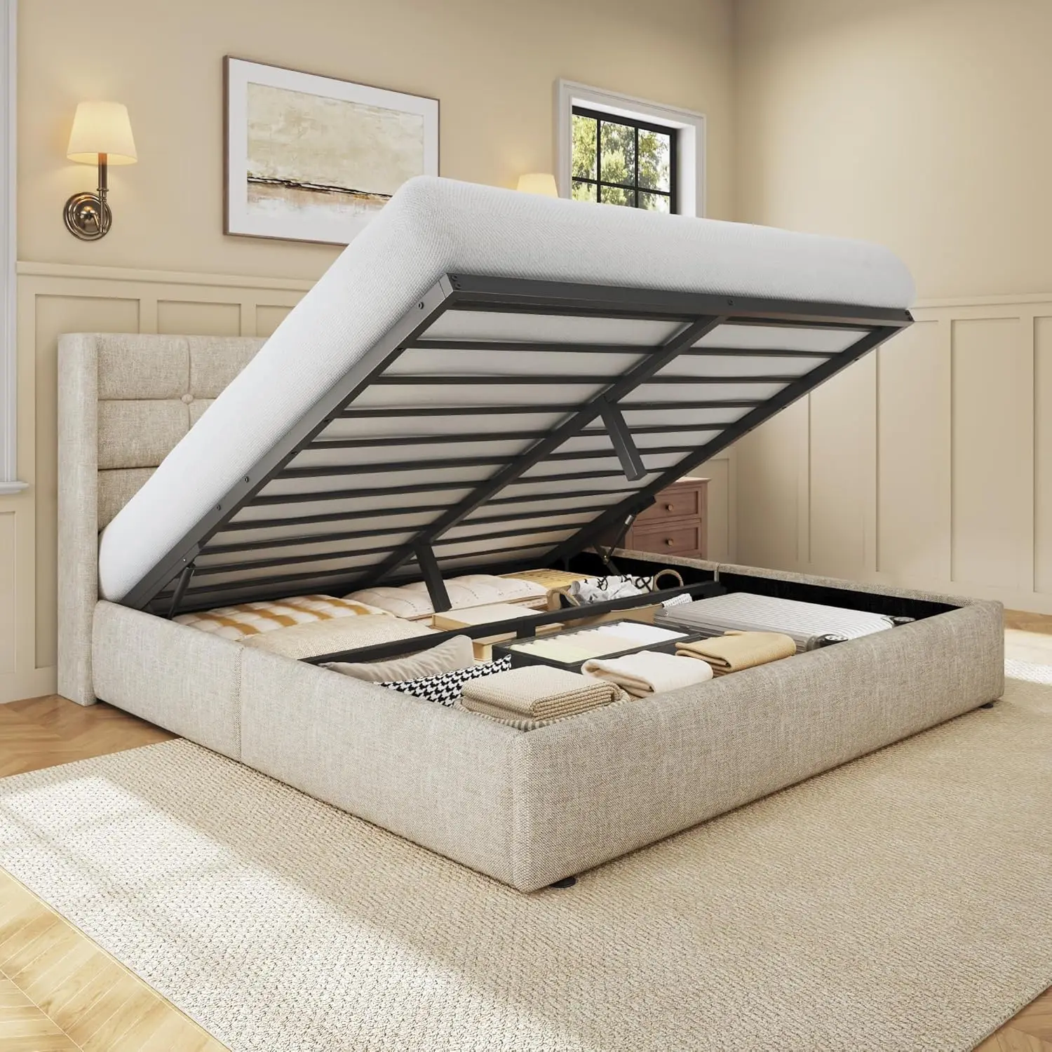 Gas Lift Storage Bed Hydraulic - Cadre de lit avec rangement intégré,