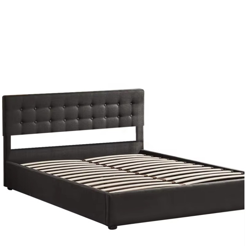 Gas Lift Storage Bed Hydraulic - Lit ottoman moderne en velours gris