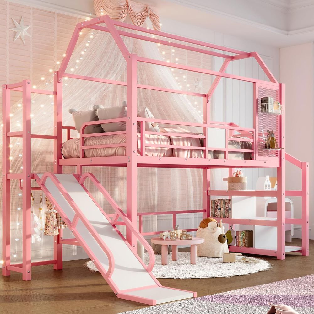 Bunk Bed With Stairs And Slide - Lit superposé en métal pour deux