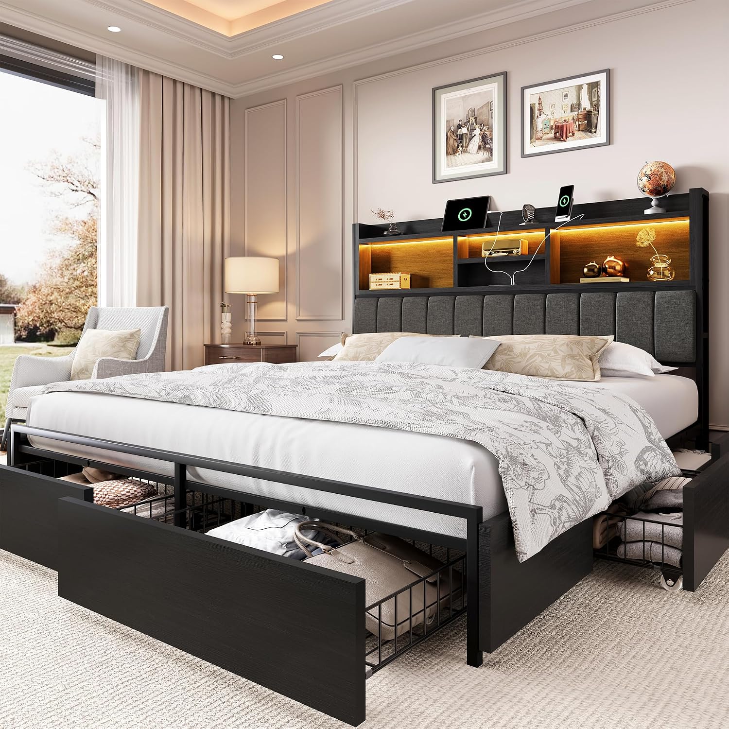 King Size Bed Frame With Storage Drawers - Cadre de lit king size avec