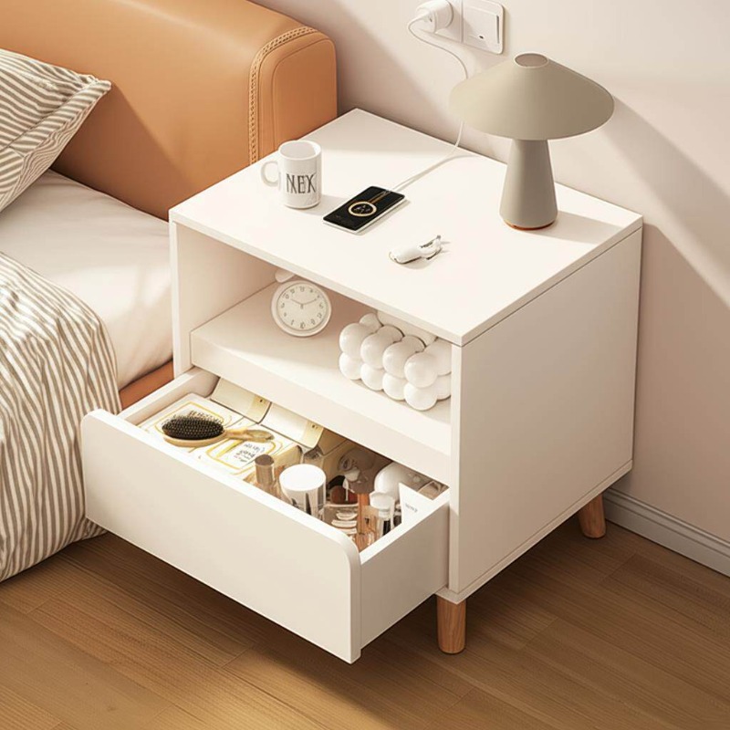Solid Wood Nightstand 2 Drawers - Table de chevet blanche avec tiroirs,