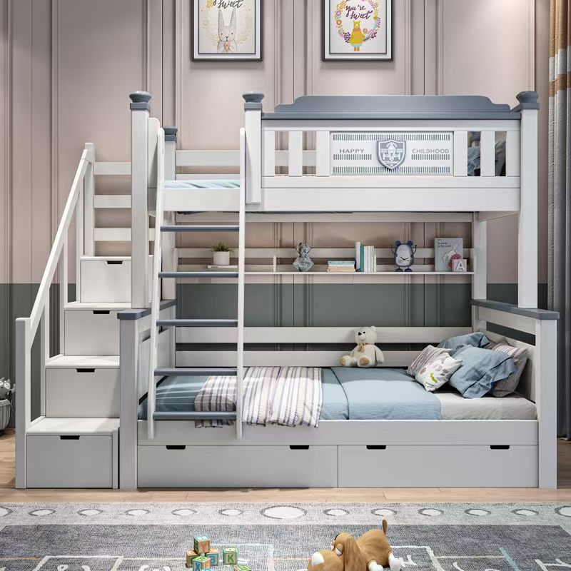 Bunk Bed With Stairs And Slide - Lit superposé en bois massif pour