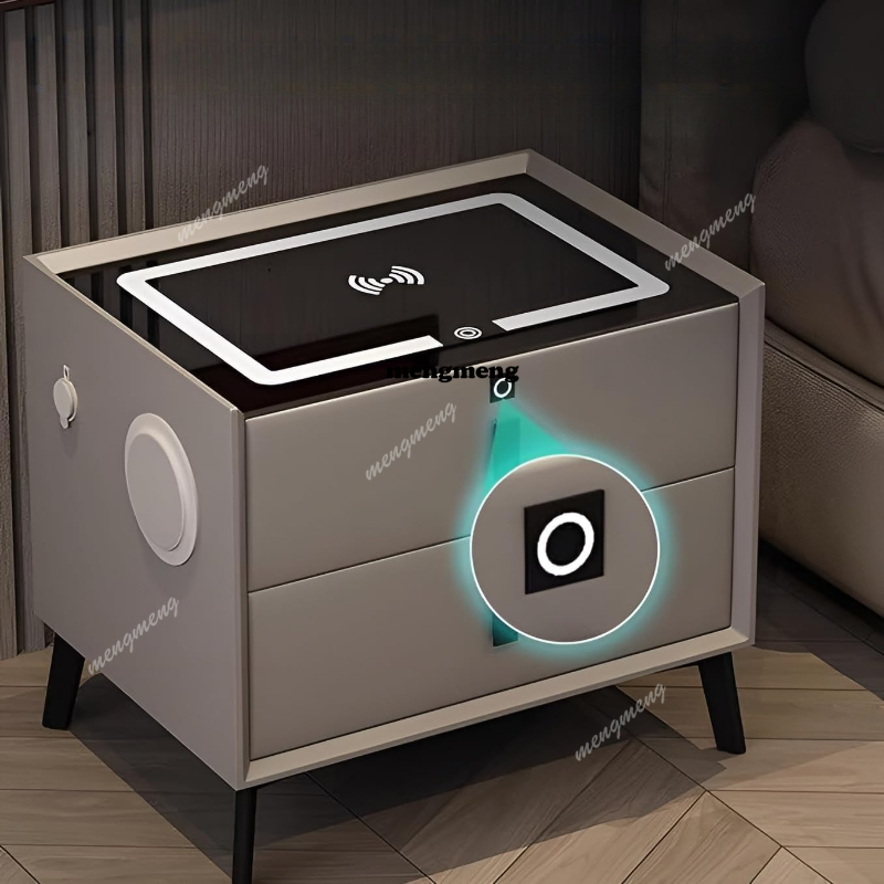 Solid Wood Nightstand 2 Drawers - Table de chevet intelligente en bois