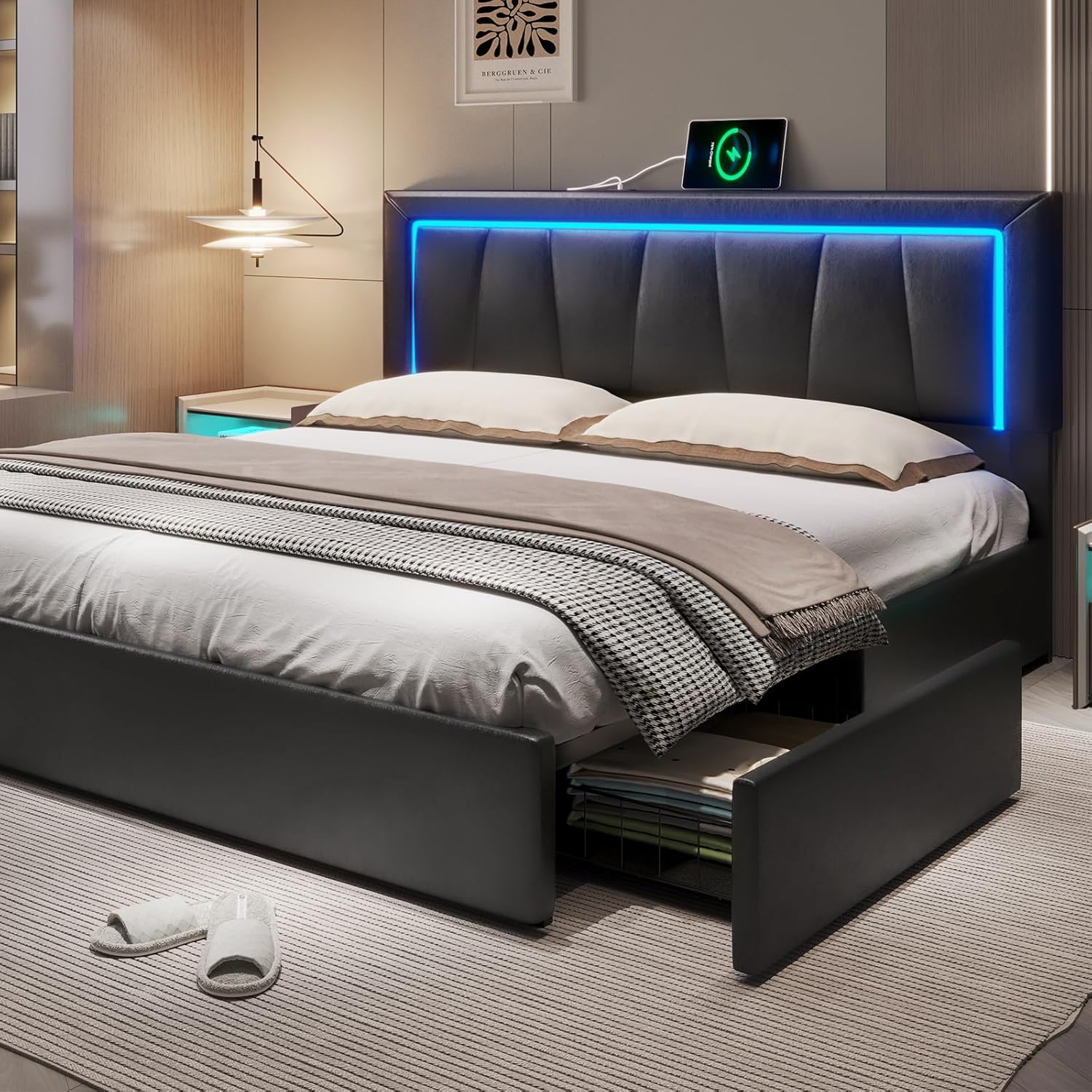 King Size Bed Frame With Storage Drawers - Cadre de lit California King avec