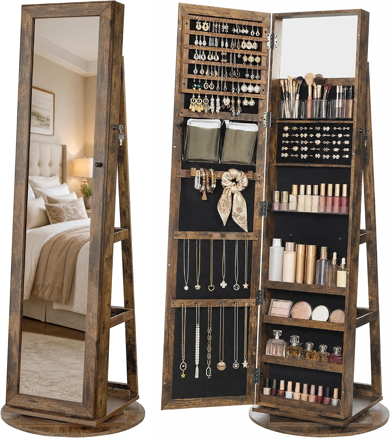 Full Length Mirror Jewelry Armoire - Armoire à bijoux sur pied, miroir