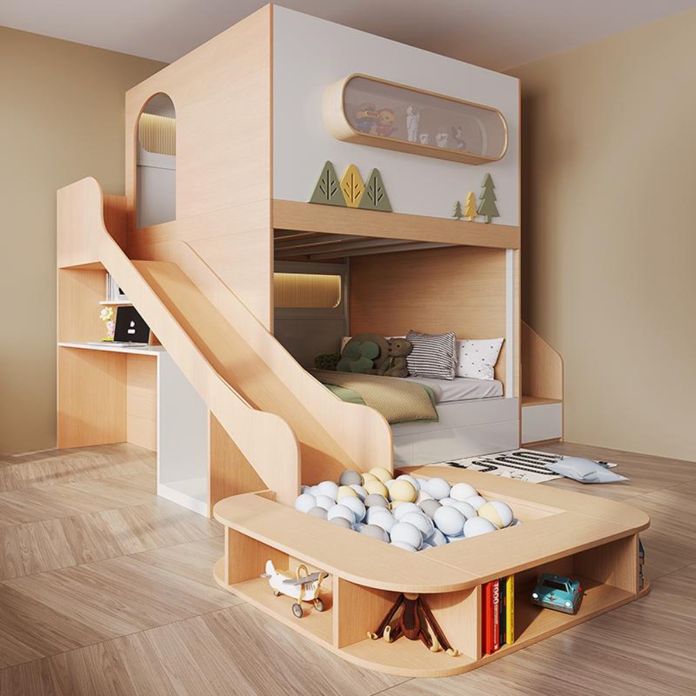 Bunk Bed With Stairs And Slide - Lit superposé cabane spatiale avec toboggan