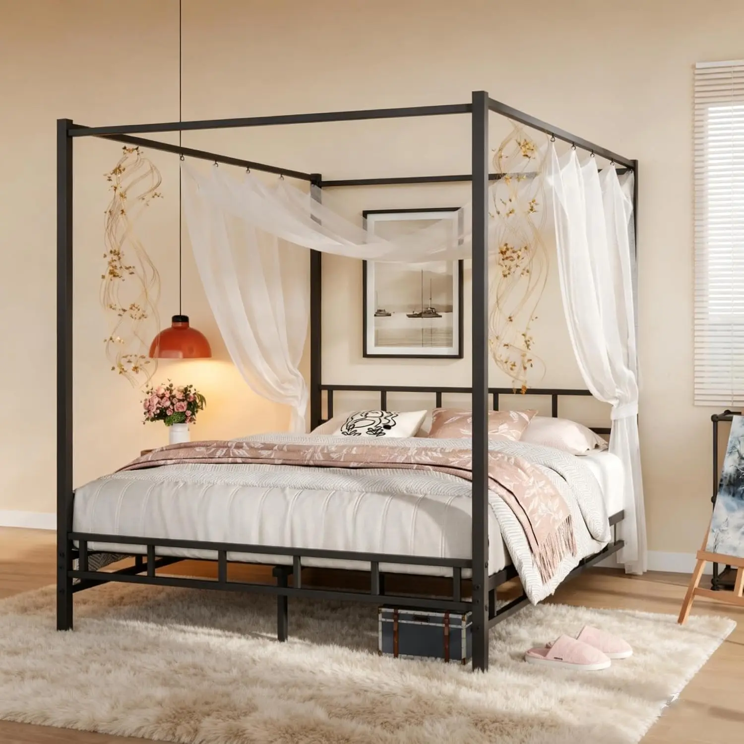 Canopy Bed Frame Metal Queen - Cadre de lit à baldaquin en
