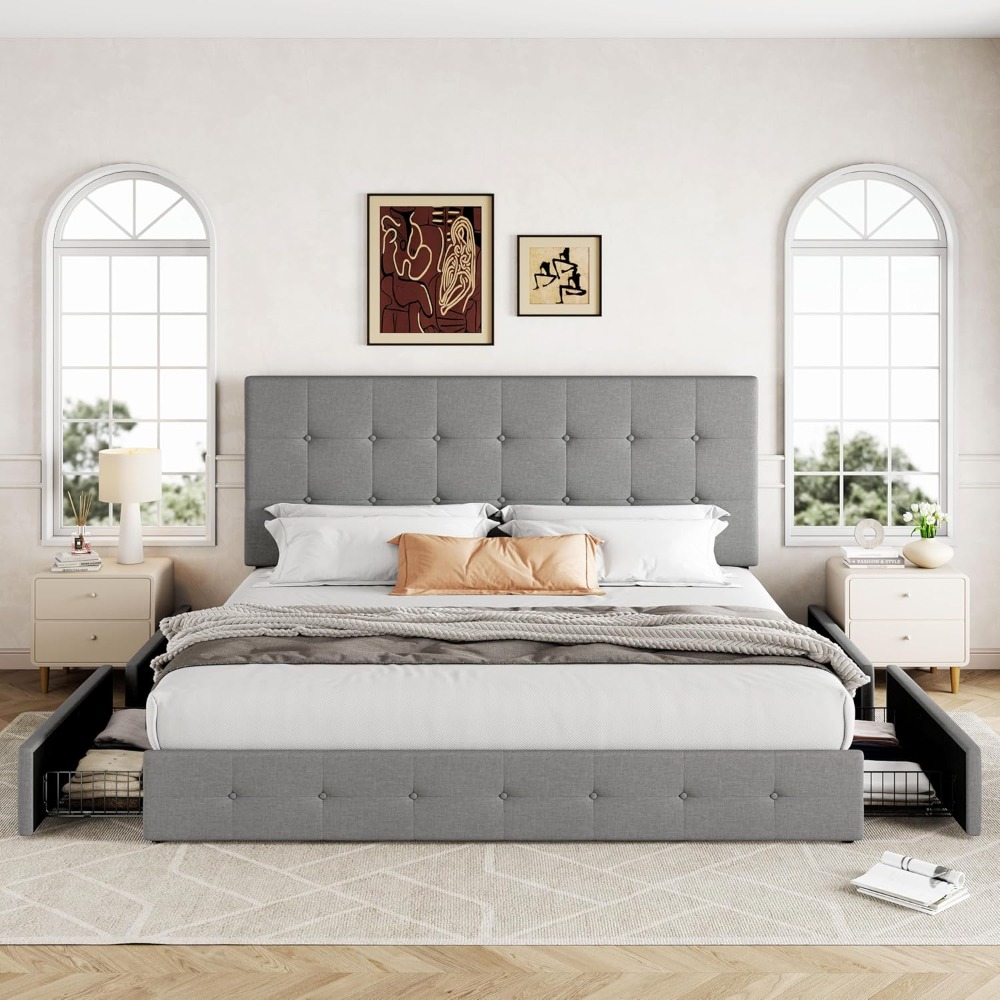King Size Bed Frame With Storage Drawers - Cadre de lit plateforme King Size