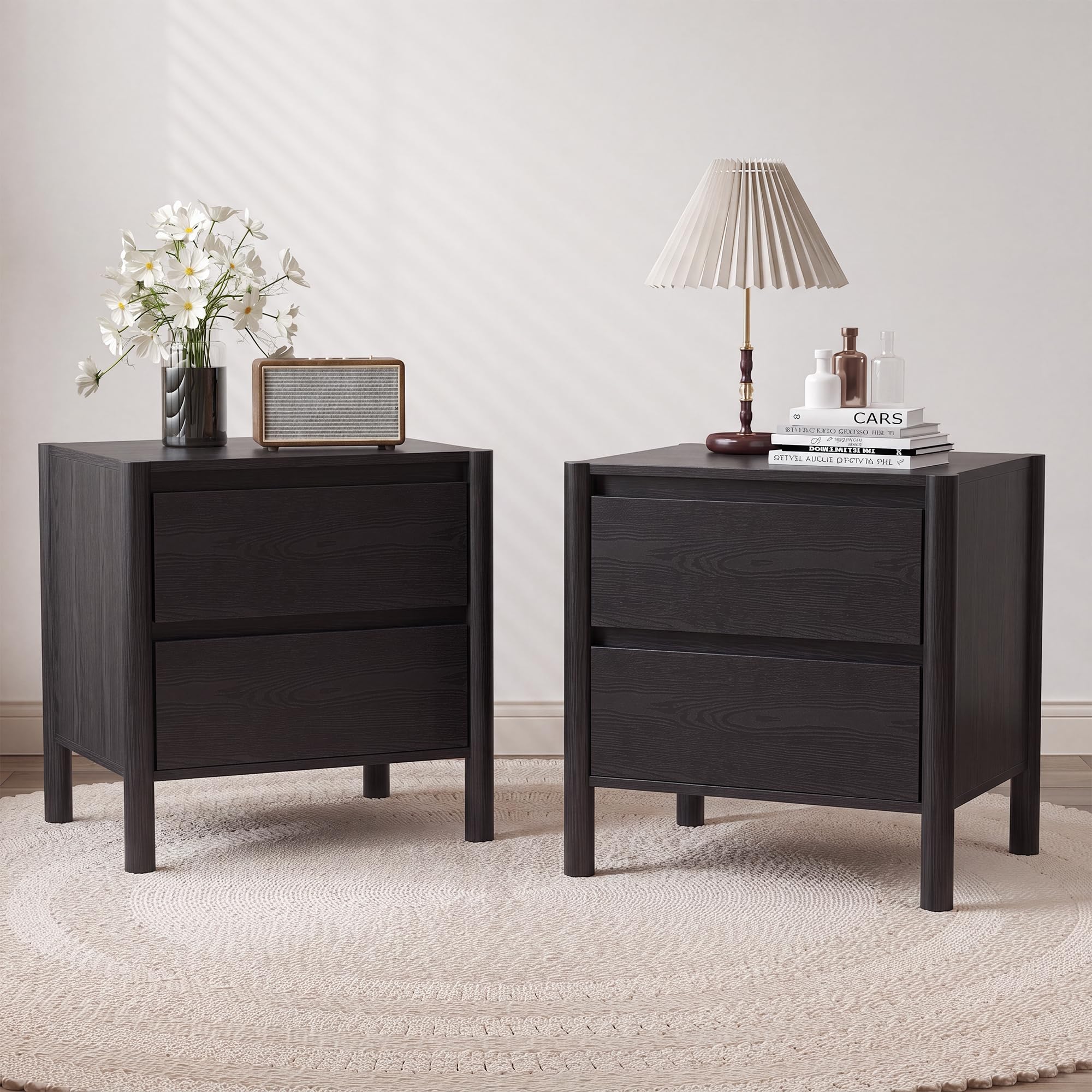 Solid Wood Nightstand 2 Drawers - Ensemble de 2 tables de chevet