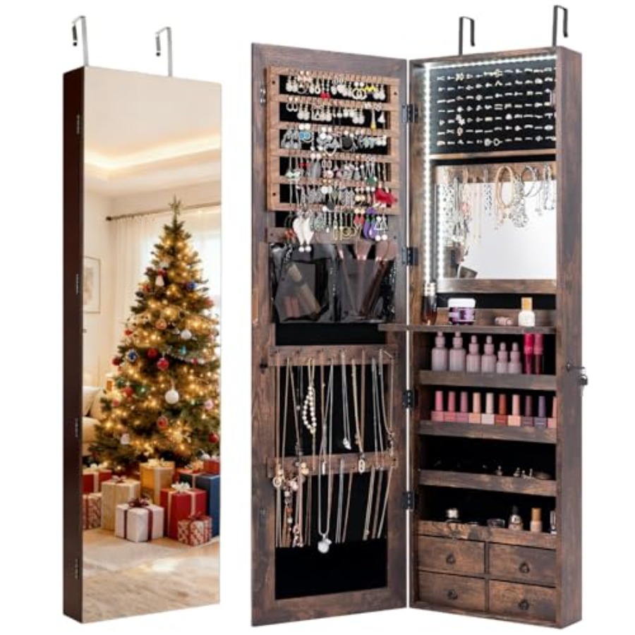 Full Length Mirror Jewelry Armoire - Armoire à bijoux à 47 LED