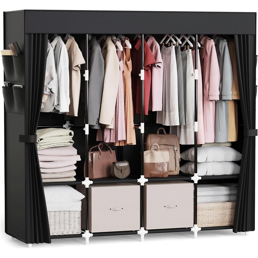 Wardrobe Closet Portable Fabric Cover - Organisateur de vêtements avec 4 barres