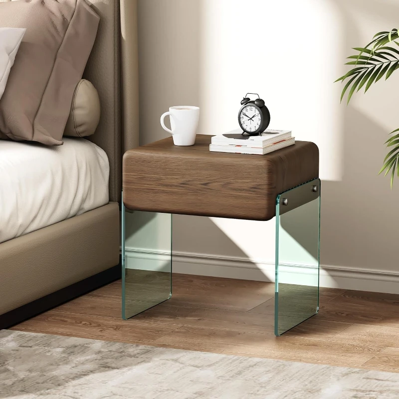 Solid Wood Nightstand 2 Drawers - Table de chevet avec tiroir, pieds