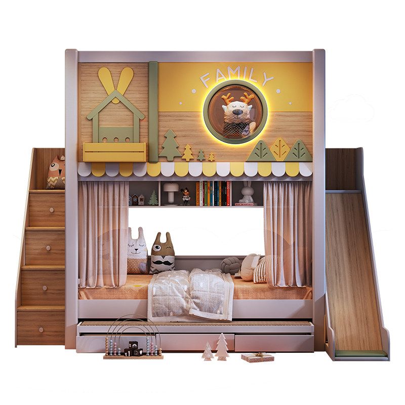 Bunk Bed With Stairs And Slide - Lit superposé moderne sur le thème