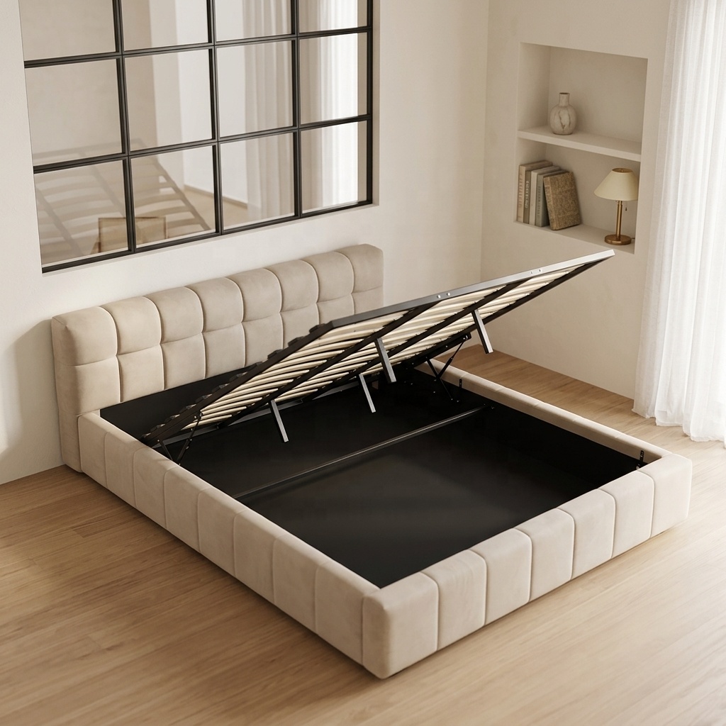 Gas Lift Storage Bed Hydraulic - Lit moderne capitonné et moelleux avec