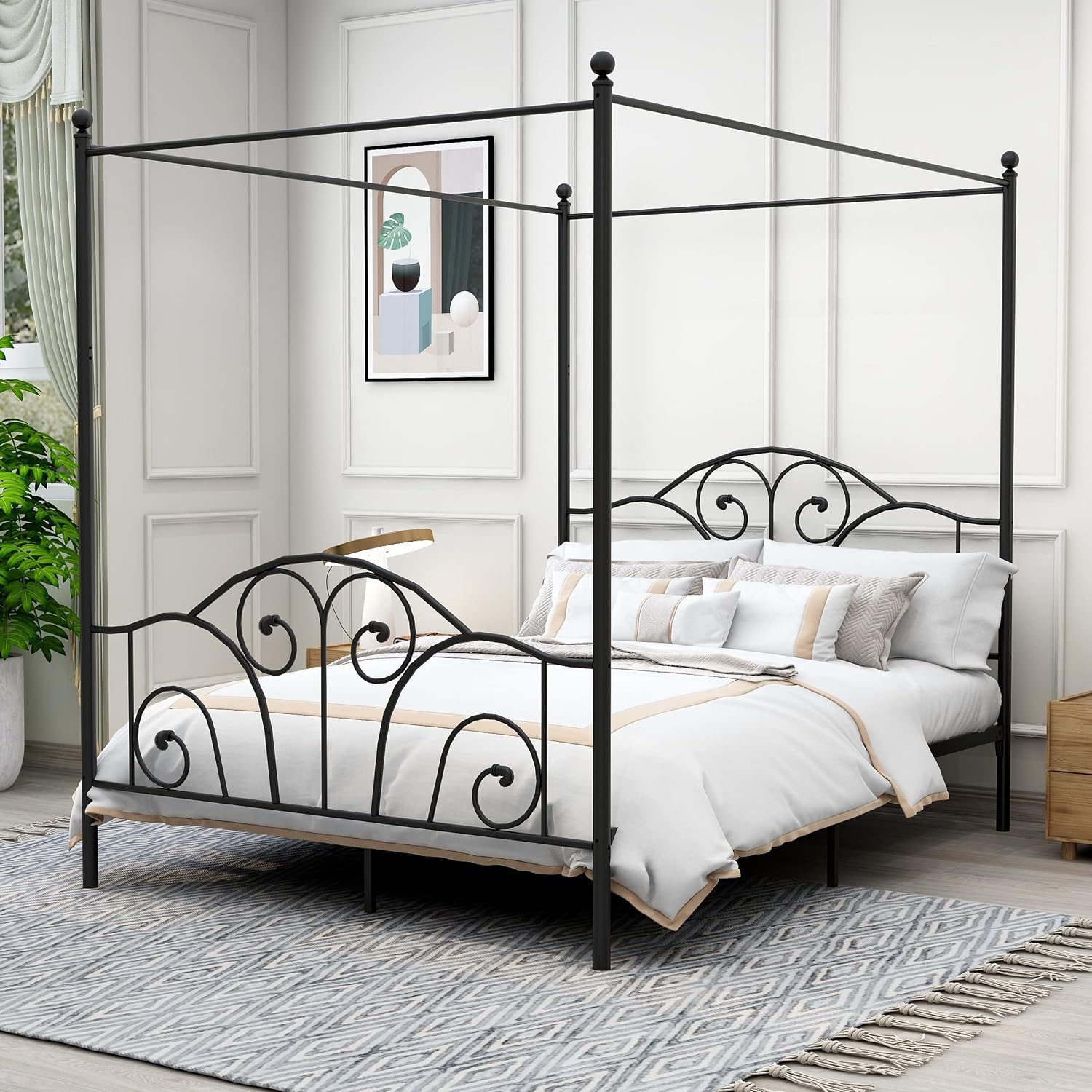 Cadre de lit à baldaquin en mé - Canopy Bed Frame Metal Queen avis et prix