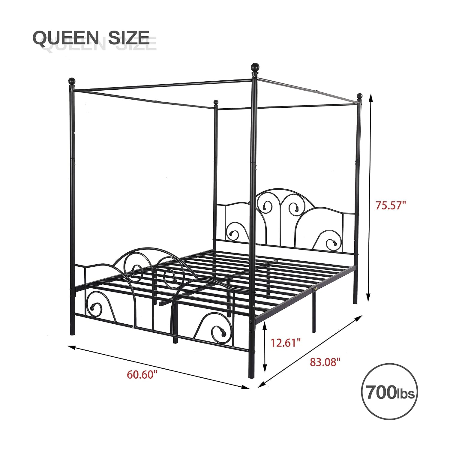 Cadre de lit à baldaquin en mé - Canopy Bed Frame Metal Queen avis et prix
