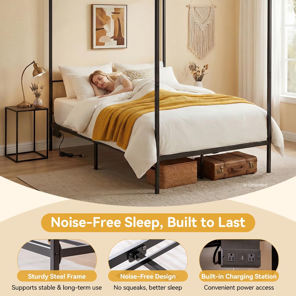 Cadre de lit à baldaquin Queen - Canopy Bed Frame Metal Queen avis et prix