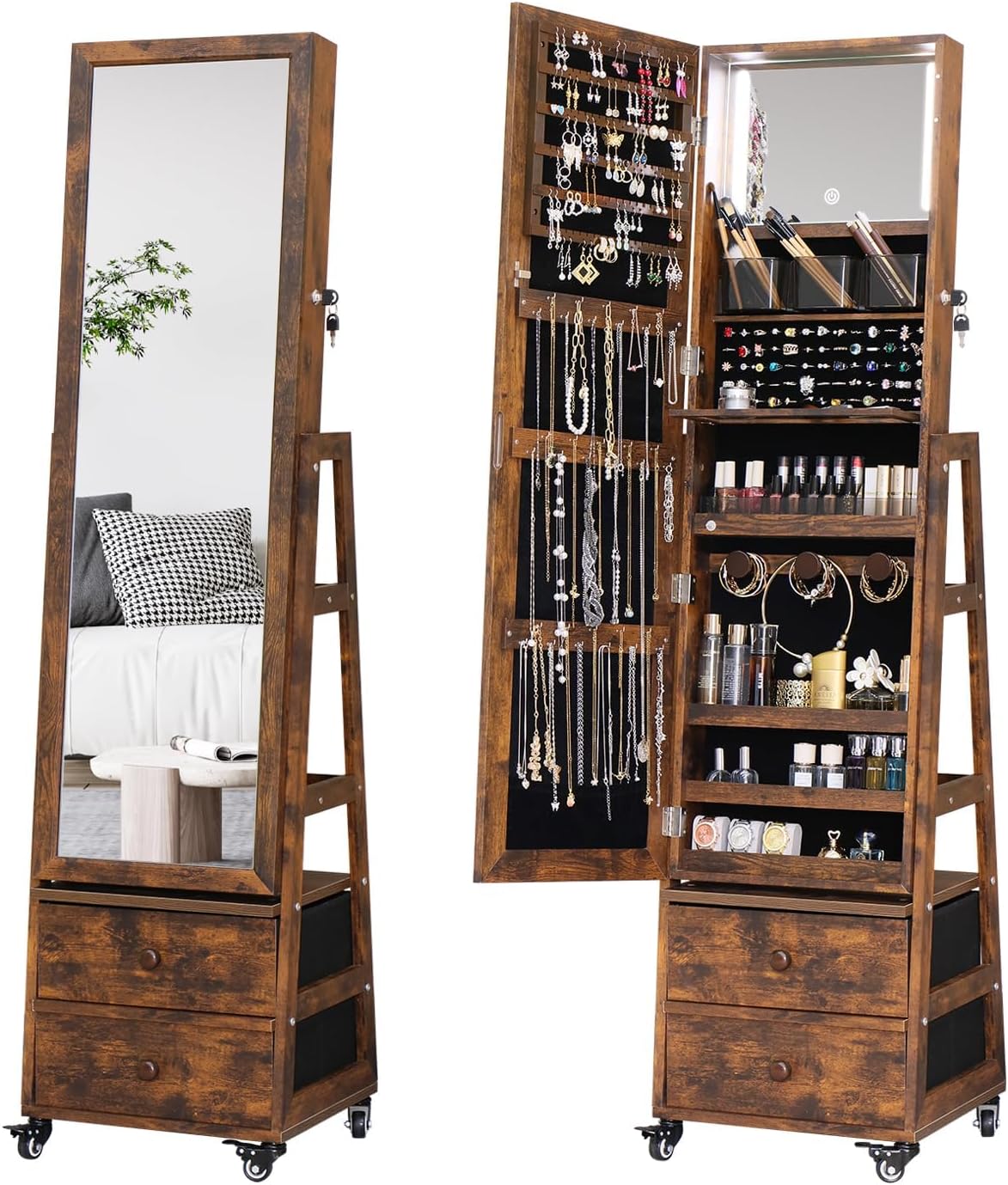 Armoire à bijoux rotative avec - Full Length Mirror Jewelry Armoire avis et prix