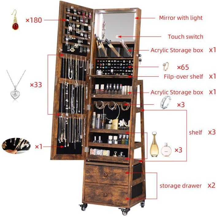 Armoire à bijoux rotative avec - Full Length Mirror Jewelry Armoire avis et prix