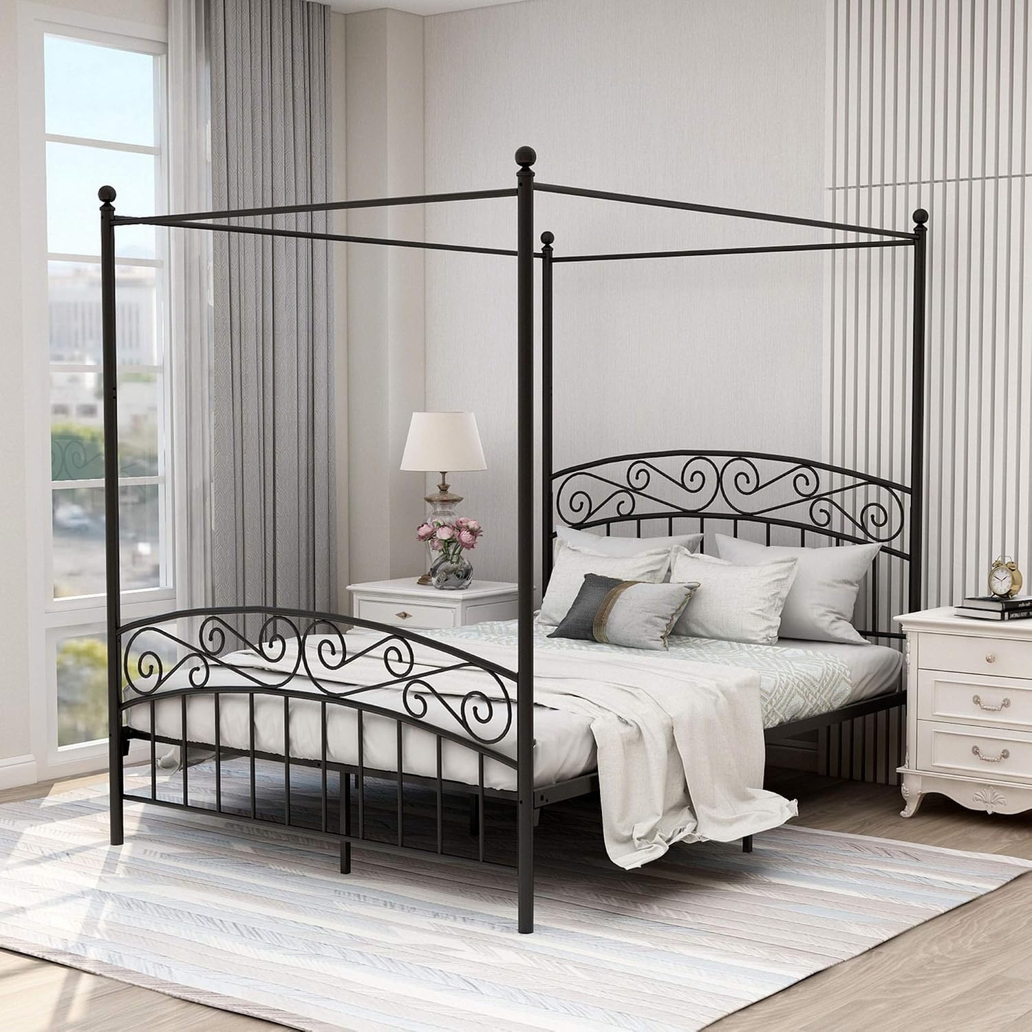 Cadre de lit à baldaquin en mé - Canopy Bed Frame Metal Queen avis et prix