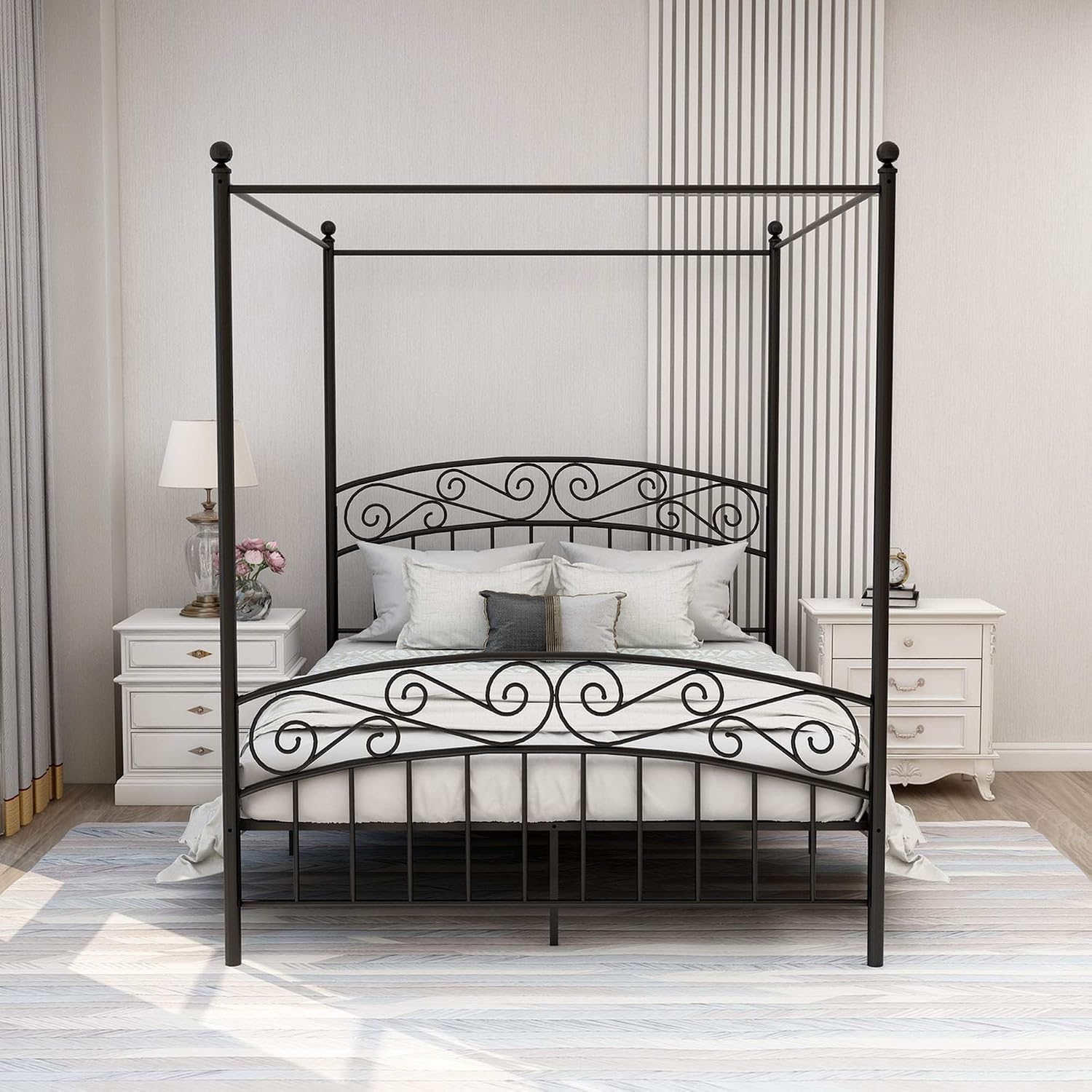 Cadre de lit à baldaquin en mé - Canopy Bed Frame Metal Queen avis et prix