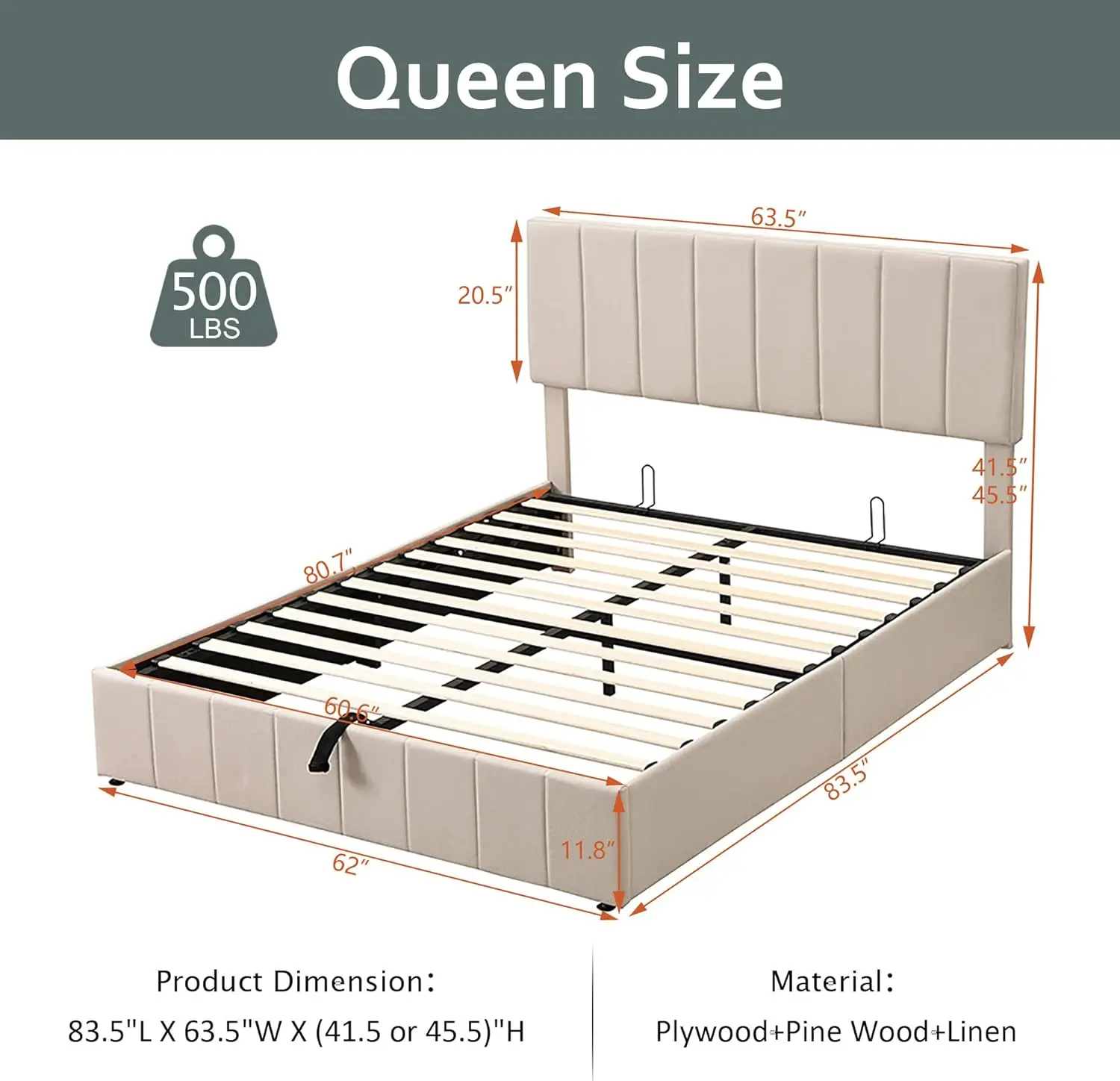 Lit plateforme avec rangement  - Gas Lift Storage Bed Hydraulic avis et prix