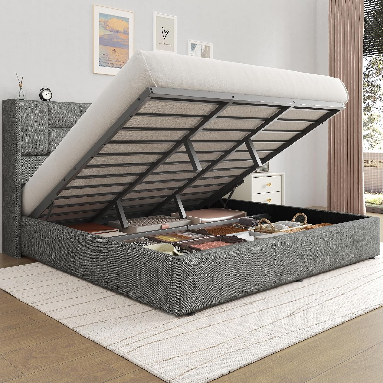 Cadre de lit King Size avec sy - Gas Lift Storage Bed Hydraulic avis et prix