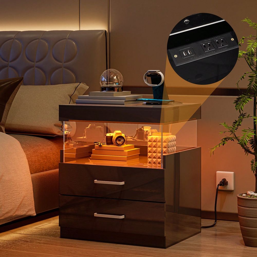 Table de chevet noire à LED av - Floating Nightstand With Led Light avis et prix