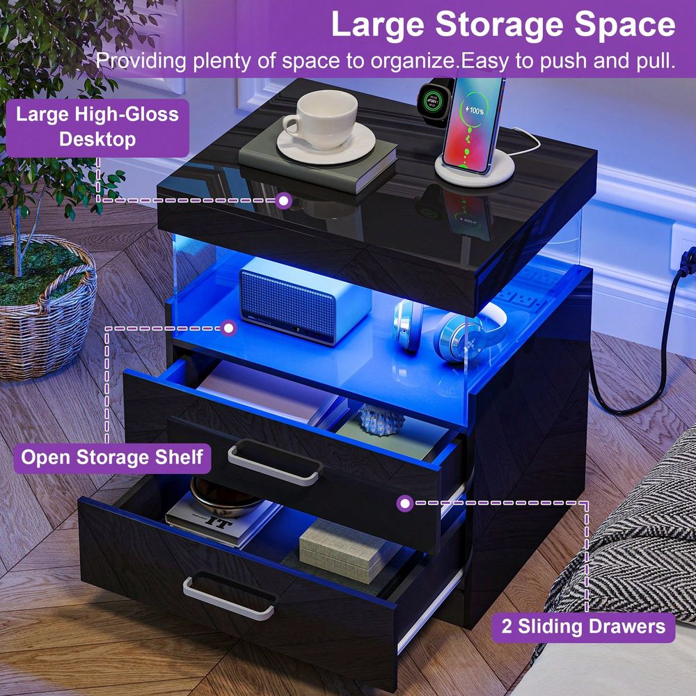 Table de chevet noire à LED av - Floating Nightstand With Led Light avis et prix