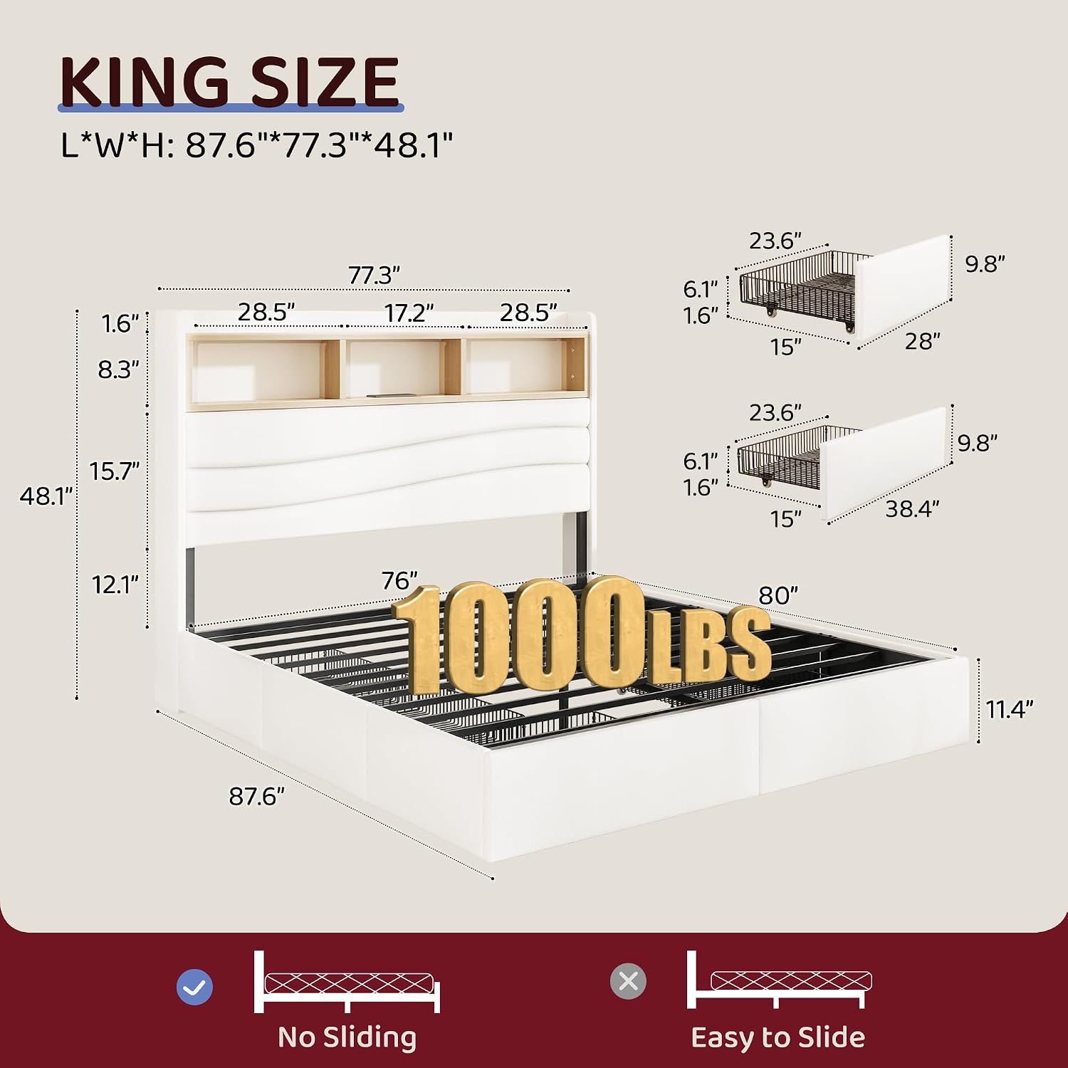 Cadre de lit king size avec 6  - King Size Bed Frame With Storage Drawers avis et prix