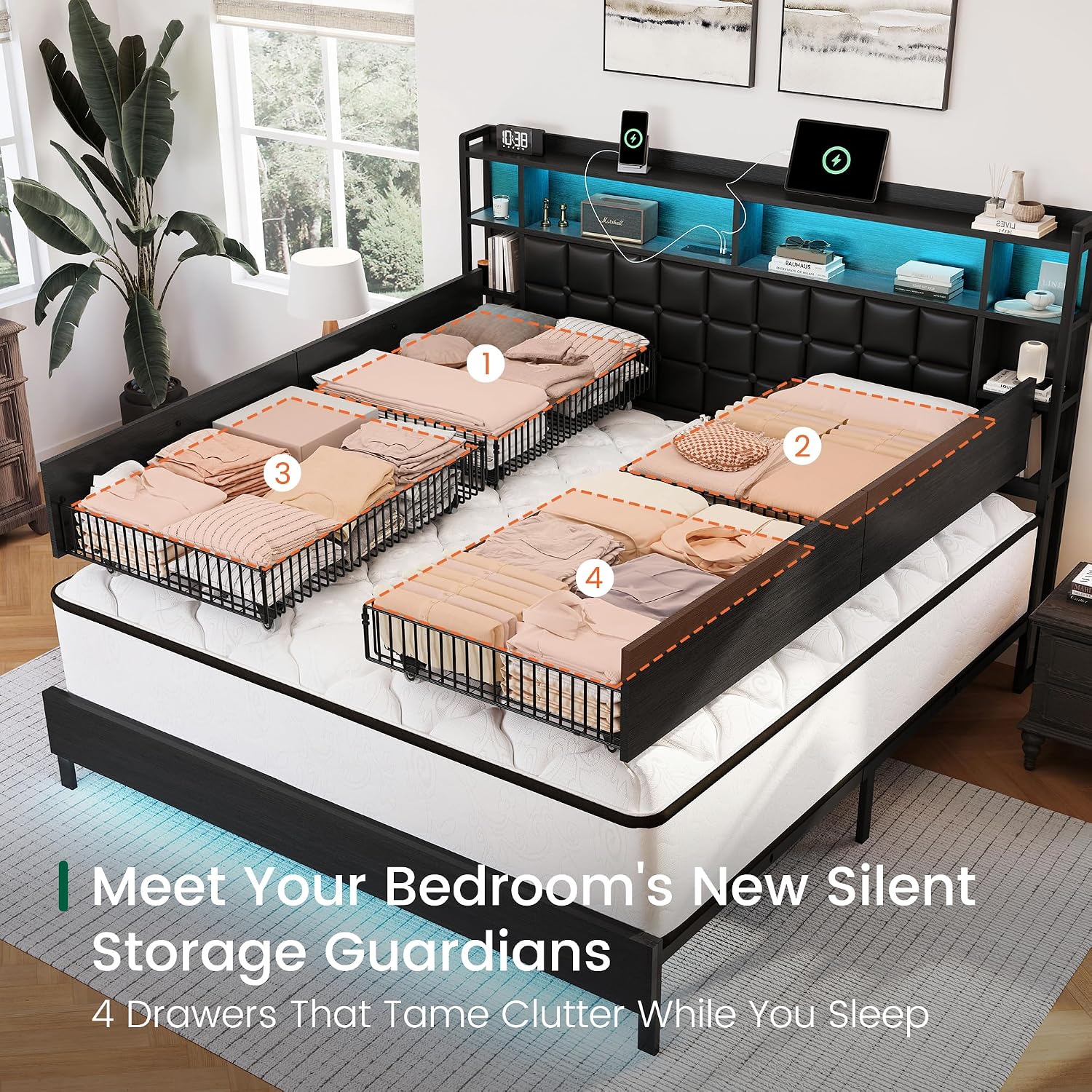 Cadre de lit en bois King Size - King Size Bed Frame With Storage Drawers avis et prix