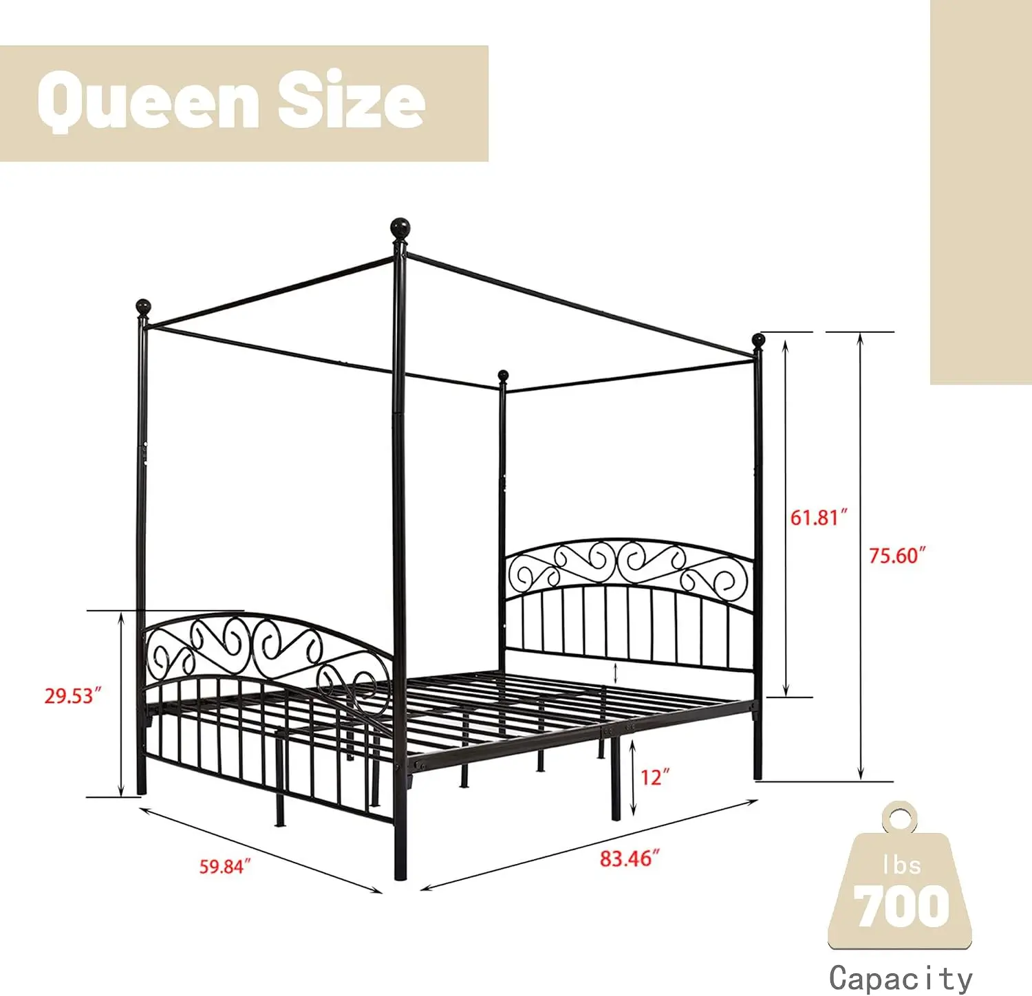 Cadre de lit à baldaquin Queen - Canopy Bed Frame Metal Queen avis et prix