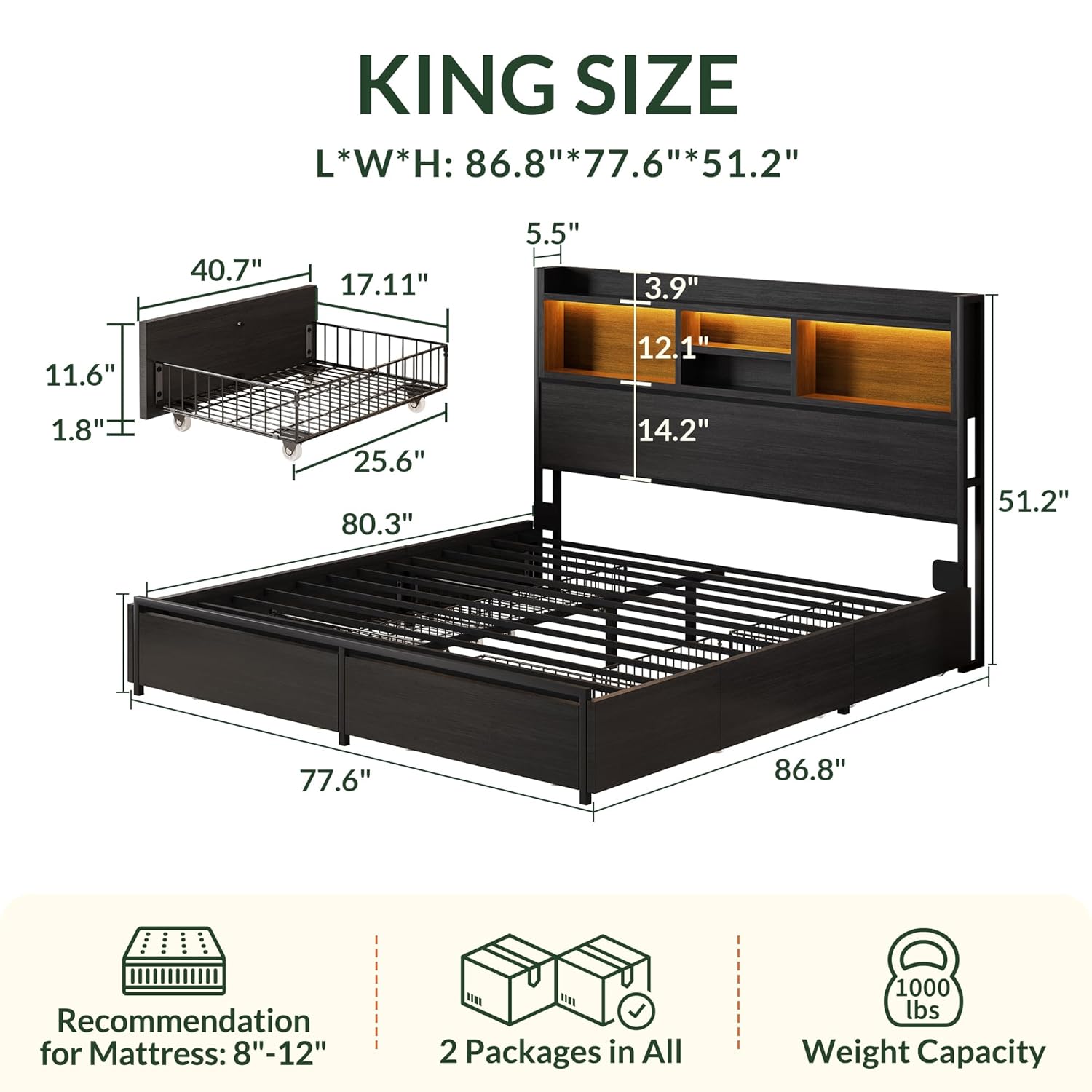 Cadre de lit king size avec 6  - King Size Bed Frame With Storage Drawers avis et prix