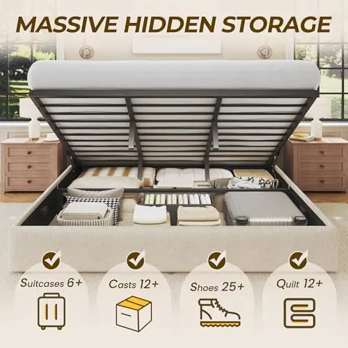 Cadre de lit king size avec ra - Gas Lift Storage Bed Hydraulic avis et prix